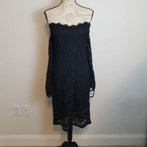 NWT Marina Off Shoulder Lace Sheath Black Dress